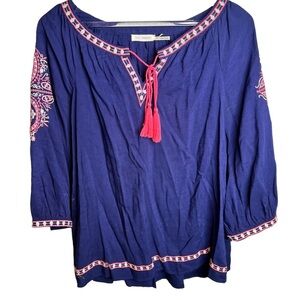 Blu Pepper Long Sleeve Embroidery Tassel Top